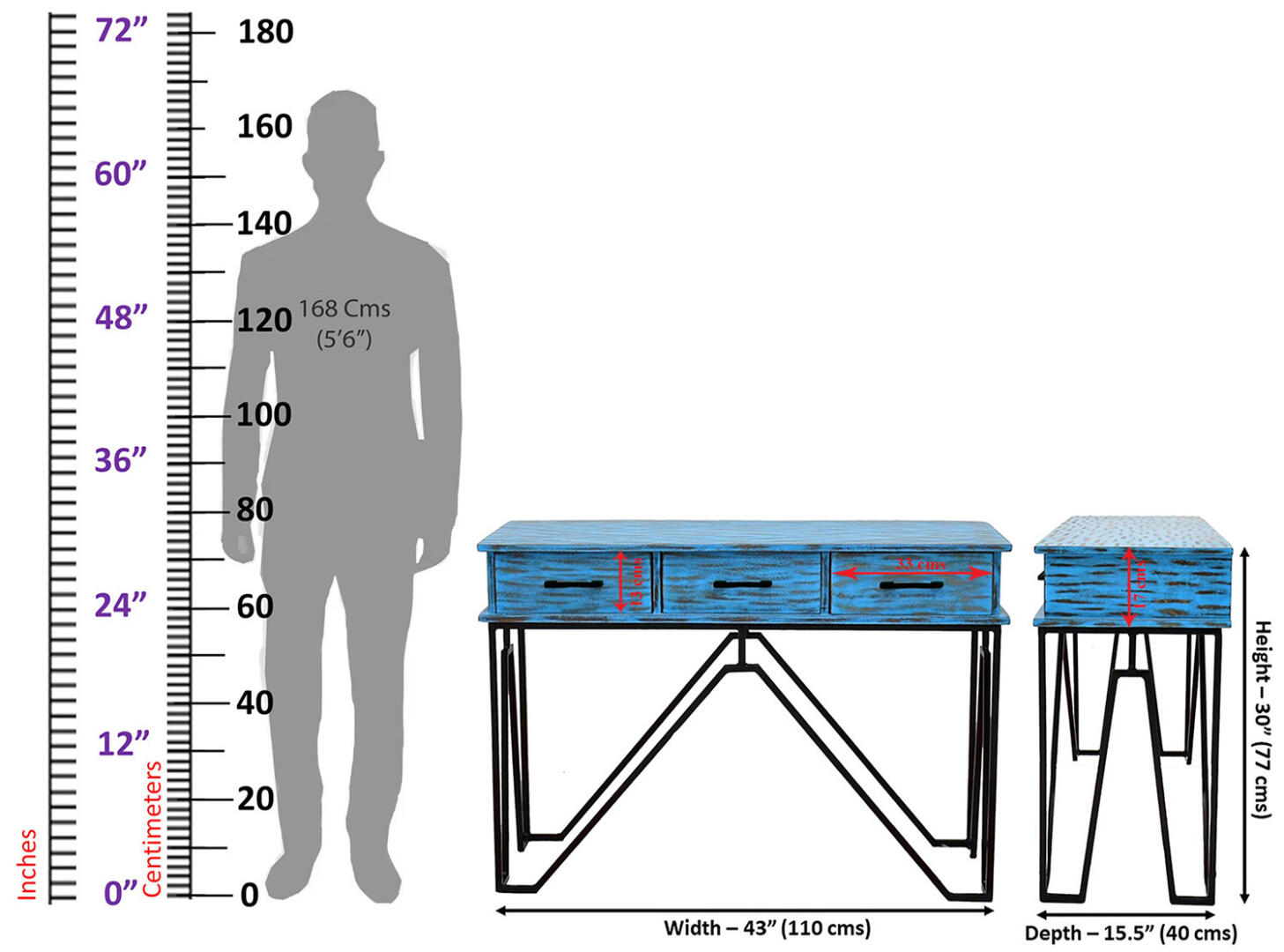 CASINO Console Hall Table-Rustic Blue